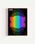 Poster 2012 di DDA in cornice rovere su parete bianca: un arcobaleno di barre verticali su fondo nero.